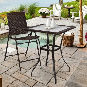 Outdoor Patio Rattan Square Table With Glass Top