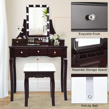 Dimmable Bulbs Touch Switch Vanity Dressing Table Set With Removable Box