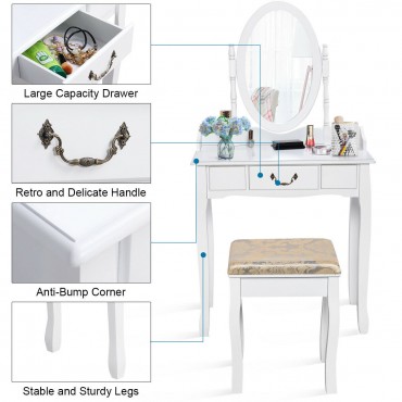 White Vanity Makeup Dressing Table With Rotating Mirror Plus 3 Drawers