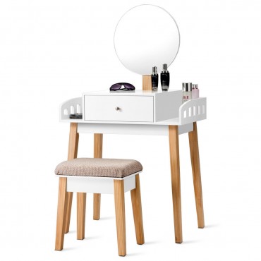 Wooden Makeup Dressing Mirror Table Set With 1 Drawer