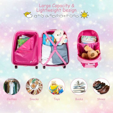 2PC Kids Luggage Set Rolling Suitcase And Backpack