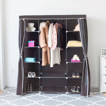 60 In. Non-Woven Fabric Wardrobe Storage Portable Clothes Closet
