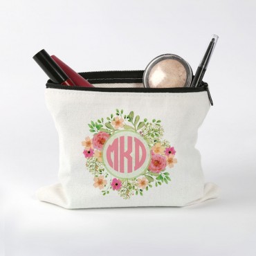 Floral Monogram Personalized Makeup Bag