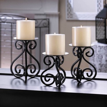 Scroll work Candle Holders Stand Trio