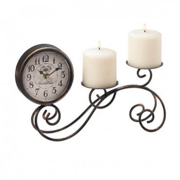 Scroll work Table Clock and Candle Holder
