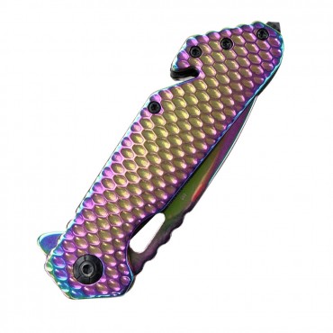 8.5 in. TheBoneEdge Spring Assisted Folding Knife Rainbow With Belt Cutter & Glass Breaker