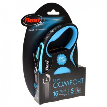 Flexi New Comfort Retractable Tape Leash - Blue - Small - 16 in. Tape - Pets up to 33 lbs