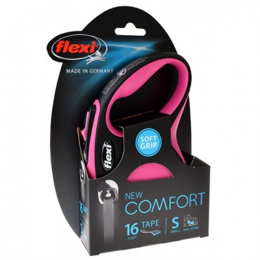 Flexi New Comfort Retractable Tape Leash - Pink - Small - 16 in. Tape - Pets up to 33 lbs