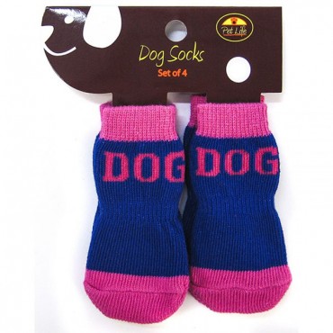 Pet Life Dog Socks with Rubber Sole Paw Grips - Pink and Blue - Small - 2 in. - 4 in. Long x 1 in. - 2 in. Wide - 2 Pieces
