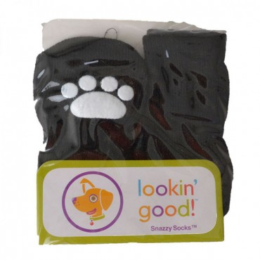 Fashion Pet Slipper Dog Socks - Black with White Paw Print - Small - 3.25 in. Paw - 3 Pieces