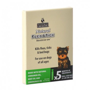 Natural Chemistry Natural Flea & Tick Squeeze-On - Small Dogs - 5 Months of Treatments - Dogs up to 25 lbs - 2 Pieces