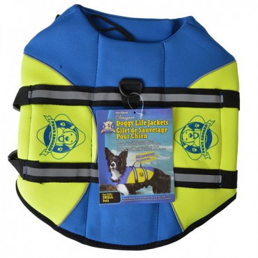 Paws Aboard Neoprene Designer Doggy Life Jacket - Blue and Green - Small - For Dogs 15-20 lbs