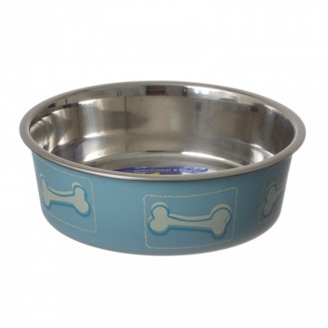 Loving Pets Stainless Steel and Coastal Blue Bella Bowl with Rubber Base - Small - 1.25 Cups 5.5D x 2H