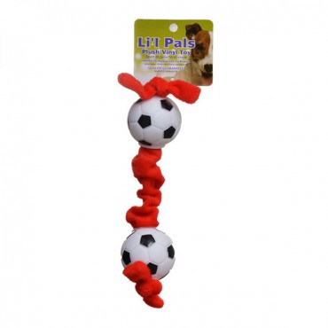 Li'l Pals Soccer Ball Plush Tug Dog Toy - Red, Black and White - Soccer Ball Plush Tug Dog Toy - 4 Pieces
