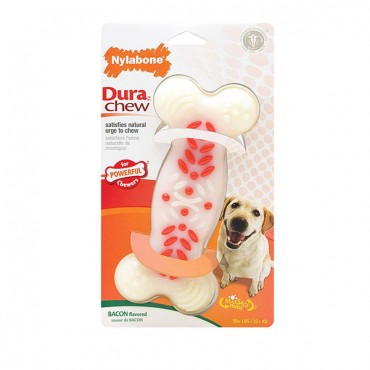 Nylabone Dura Chew White and Red Dog Bone - Bacon Flavor - Souper - 8.5 in. Long