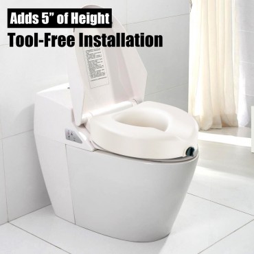 5 In. Elevated Raised Toilet Seat For Elderly Disabled