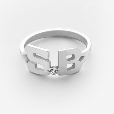Sterling Silver Two Initial Ring w/ Diamond Stone