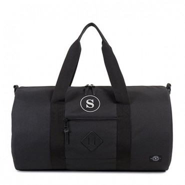 Large Personalized Weekender Tote Bag - Black Leather/Polyester