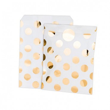 Gold Foil Polka Dot Paper Treat Bags With Stickers - 2 Pieces