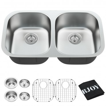 32-1/2 In. Stainless Steel Double Bowl Kitchen Sink