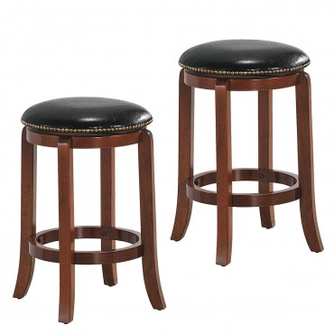 Set Of 2 29 In. Leather Padded Backless Swivel Bar stool