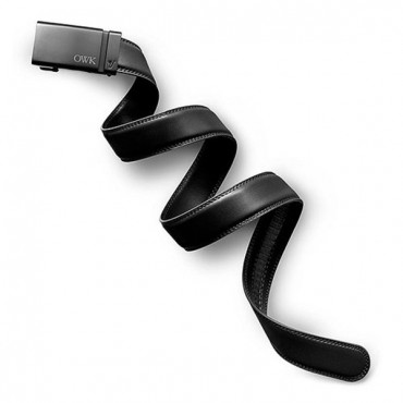 Men's Black Leather Belt - Monogrammed Black Buckle