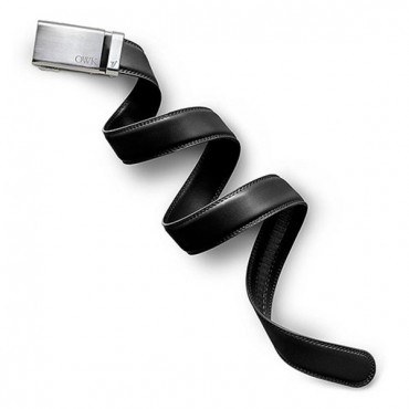 Men's Black Leather Belt - Monogrammed Silver Buckle