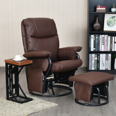 Glider Swivel Rocking PU Leather Recliner Chair
