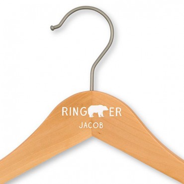 Personalized Wooden Ring Bearer Wedding Clothes Hanger - Bear Print