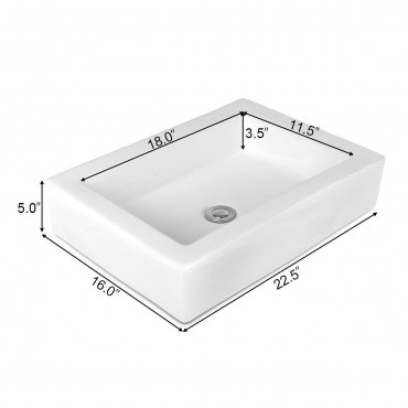22.5 In. x 16 In. Rectangle Bathroom Vessel Sink With Pop-Up Drain