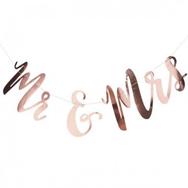 Mr And Mrs Wedding Banner - Rose Gold Metallic - 2 Pieces