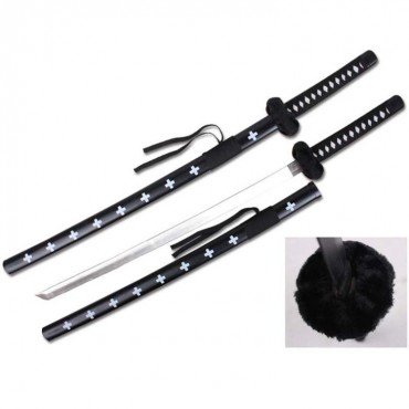 Defender Foam Samurai Sword 39 in. Black and White Handle with Wood Scabbard