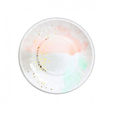 Watercolor & Gold Paper Party Plates - Small - 4 Pieces