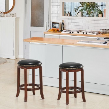 Set Of 2 29 In. Leather Padded Backless Swivel Bar stool