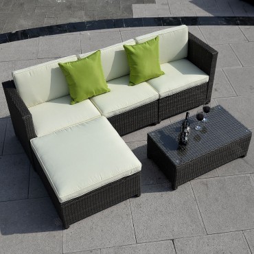 5 Pcs Wicker Rattan Sofa Cushioned Set