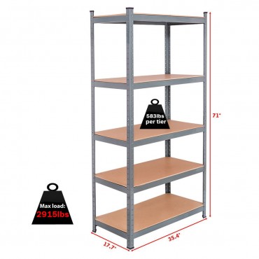71 In. Heavy Duty Steel Adjustable 5 Level Storage Shelves