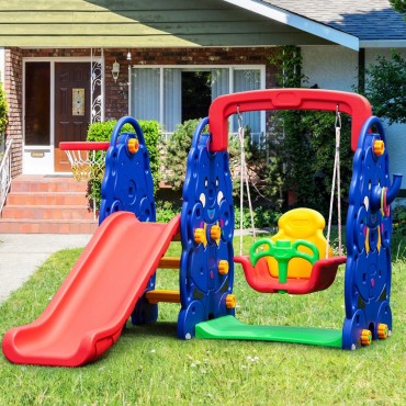 3 In 1 Junior Children Climber Slide Swing Seat Basketball Hoop