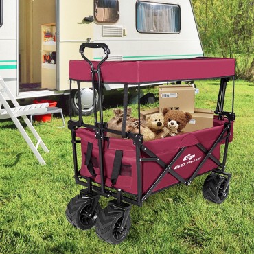 Collapsible Garden Folding Wagon Cart With Canopy