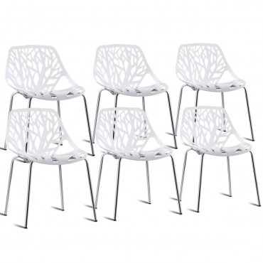 Set Of 6 Accent Armless Plastic Dining Side Chairs