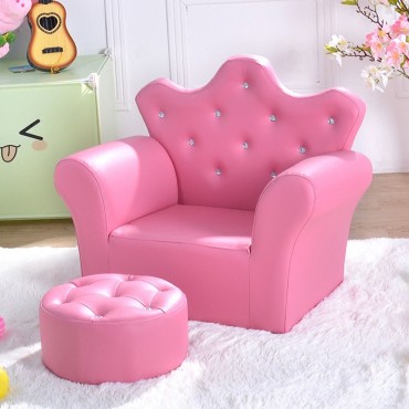 Pink Kids Sofa Armrest Couch With Ottoman