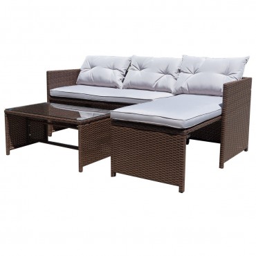 3 Pcs Outdoor Rattan Wicker Couch Sofa Furniture Set