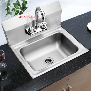 Stainless Steel Wall Mount Washing Sink Basin With Faucet