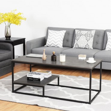 2-Tier Cocktail Accent End Coffee Table W / Shelf