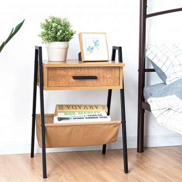 Accent End Side Sofa Table With Magazine Holder