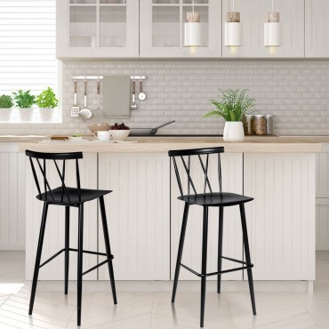 Set Of 2 Steel Bar Stool Dining Chairs