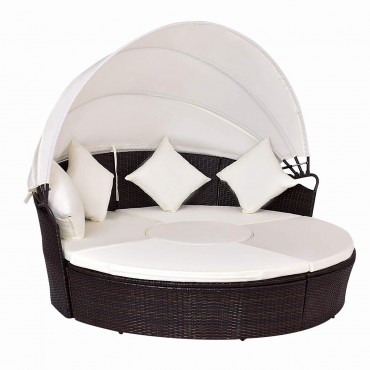 2-In-1 Outdoor Round Rattan Canopy Cushioned Furniture Set