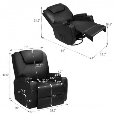 8 Heated Swivel Point Massage Recliner Chair