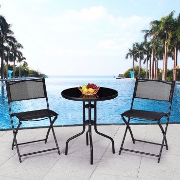 3 Pcs Outdoor Folding Bistro Table Chairs Set