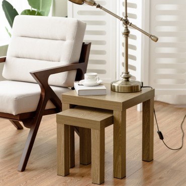 Set Of 2 Nesting Living Room Decor Wooden Coffee End Table