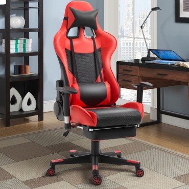 High Back Gaming Chair With Lumbar Support And Footrest